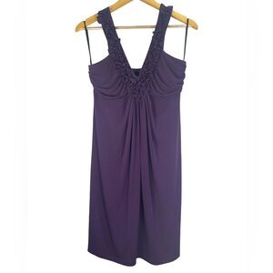 In Focus Studio Plum Purple Ruffle V-Neck Midi Dress Size 12 Stretch Sleeveless